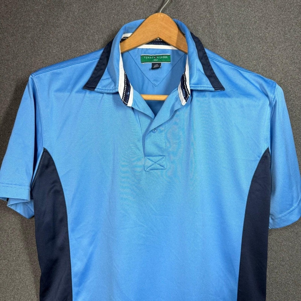 Tommy Hilfiger Golf Polo Mens Performance Polo Shirt Blue Navy Trim Size L